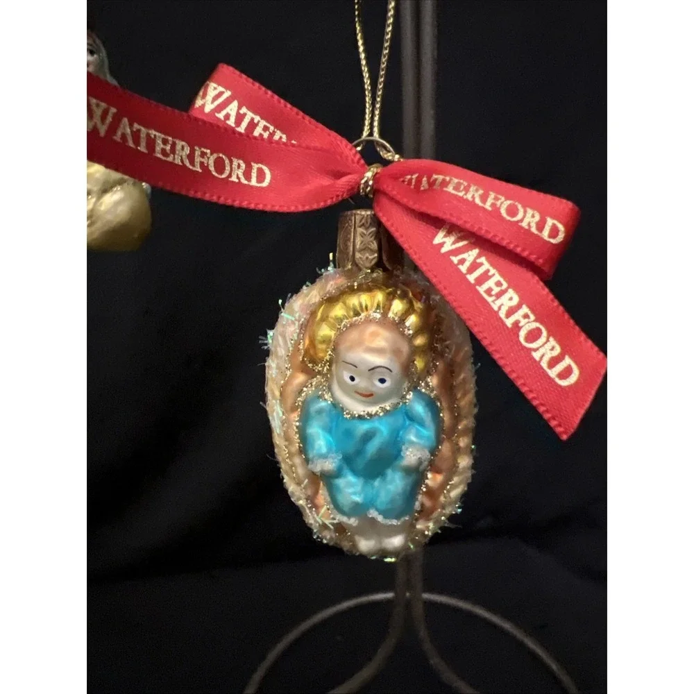 Waterford Crystal Blown Glass Figural Nativity Baby Jesus Mary Joseph  Ornaments
